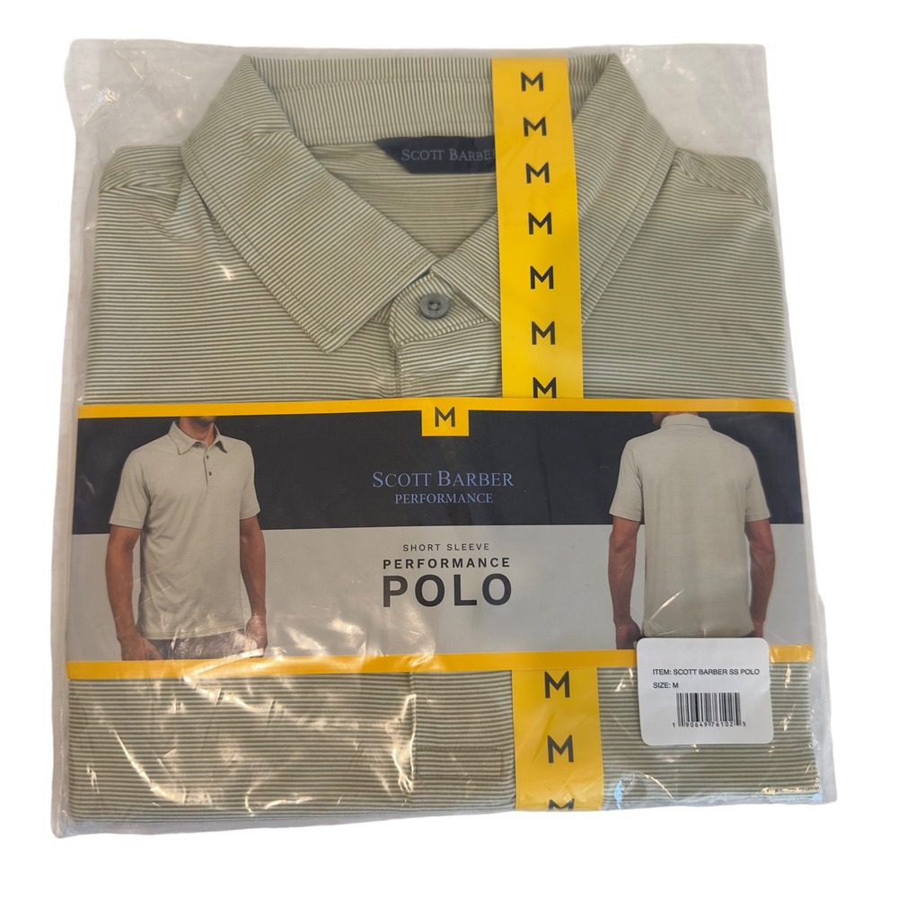 Scott Barber Performance Polo Shirt Mens Medium Green White Micro Stripe NIP
